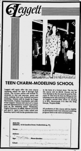 Teen Charm-Modeling School in the 1970s.  What women's movement?  From the Fredericksburg Free Lance-Star, January 17, 1975